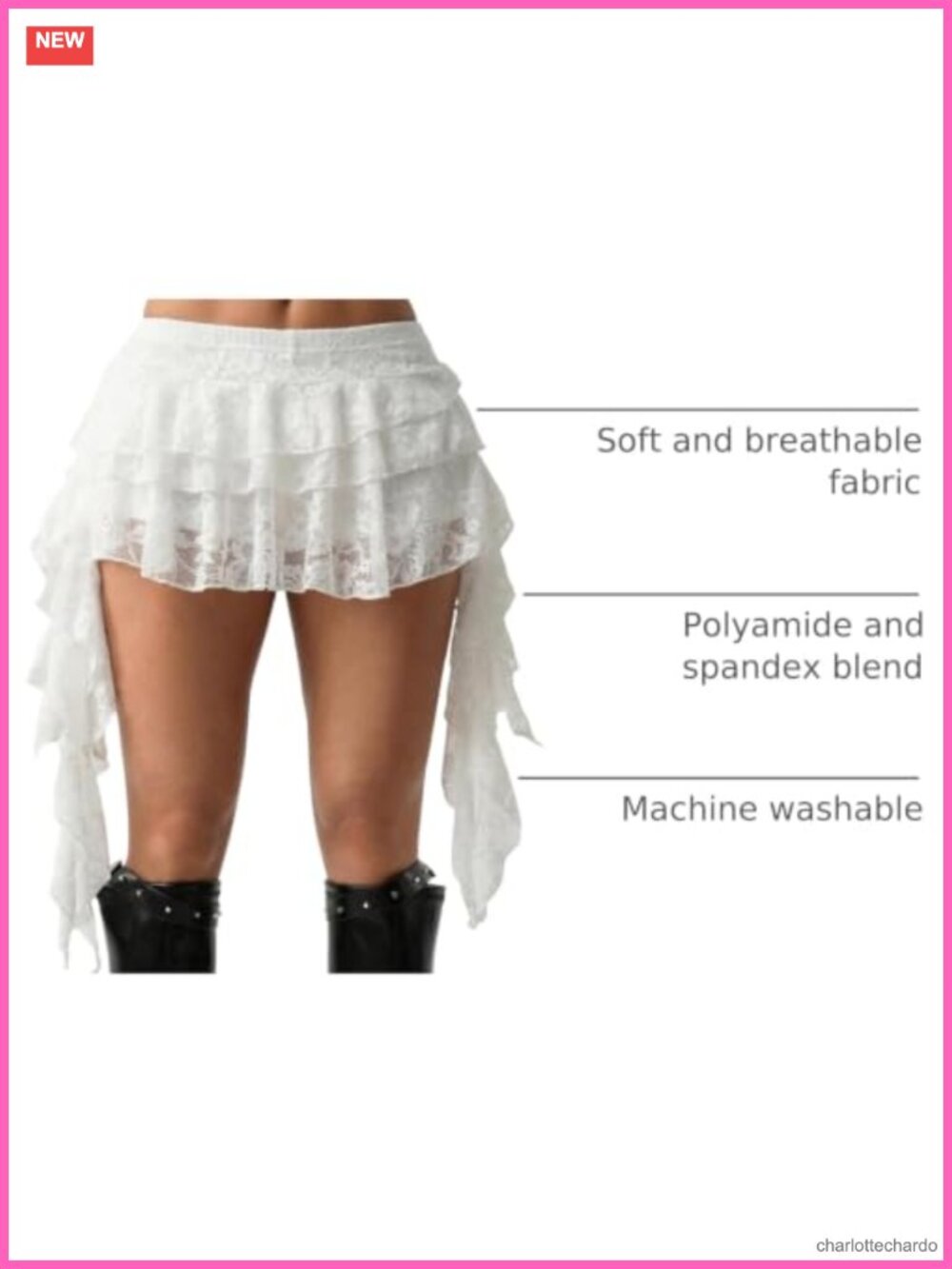 Y2K Lace Ruffle Mini Skirt Asymmetrical Flowy Skort - Picture 3 of 5